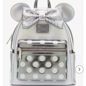 Disney 100 Loungefly Platinum Minnie Mouse Polka Dot Mini Backpack Disney100 New